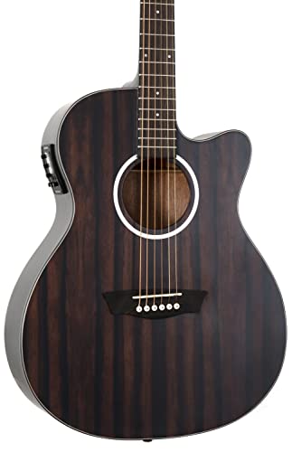 Washburn Electro Acoustic 6 String Guitar, Right, Striped Ebony (DFEACE)