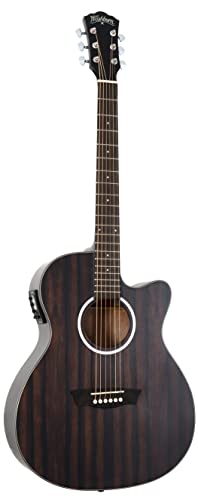 Washburn Electro Acoustic 6 String Guitar, Right, Striped Ebony (DFEACE)