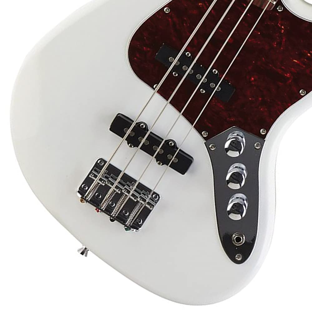 Austin Guitars 4 String Acoustic Bass Guitar, Correcto, White (AJB300WH)