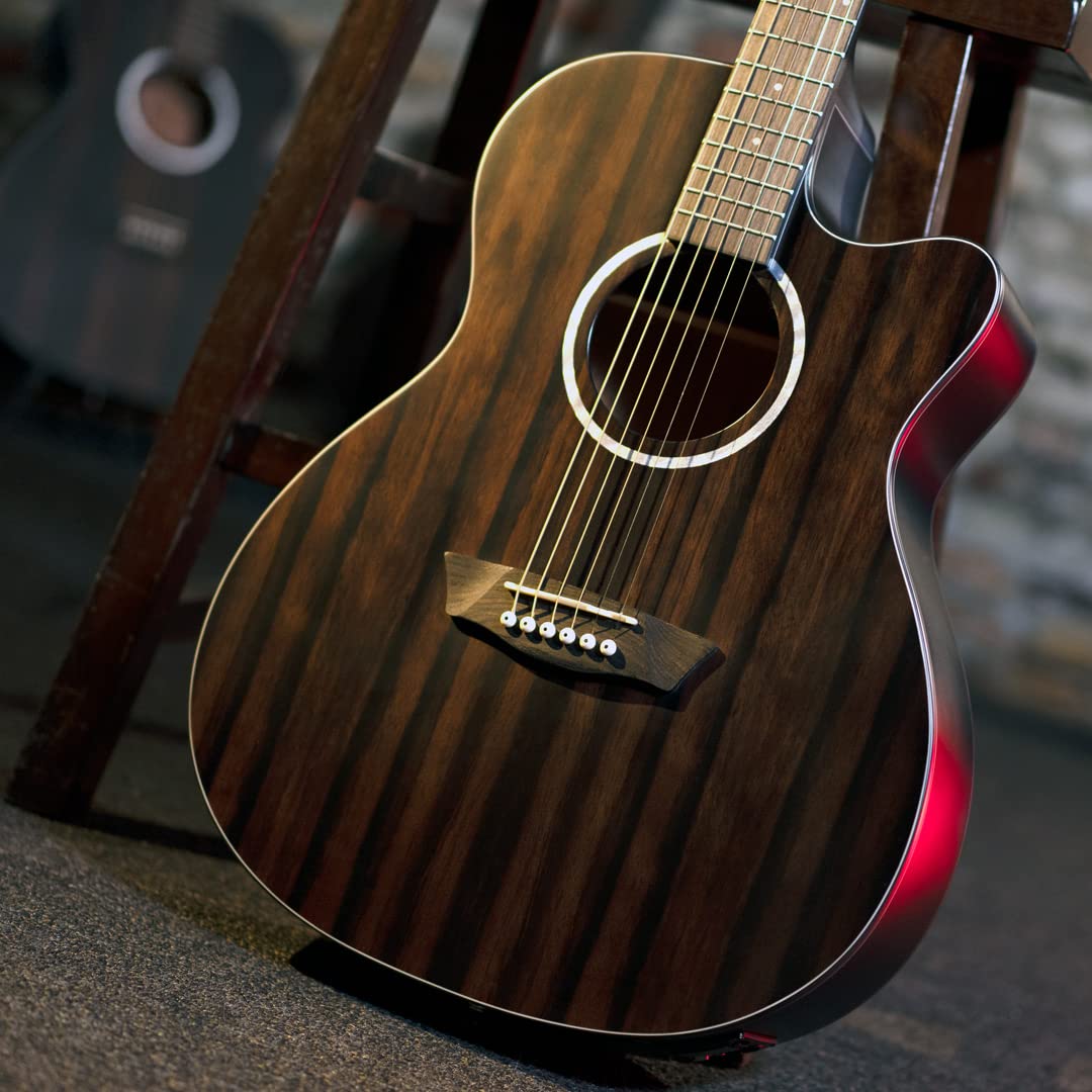 Washburn Electro Acoustic 6 String Guitar, Right, Striped Ebony (DFEACE)