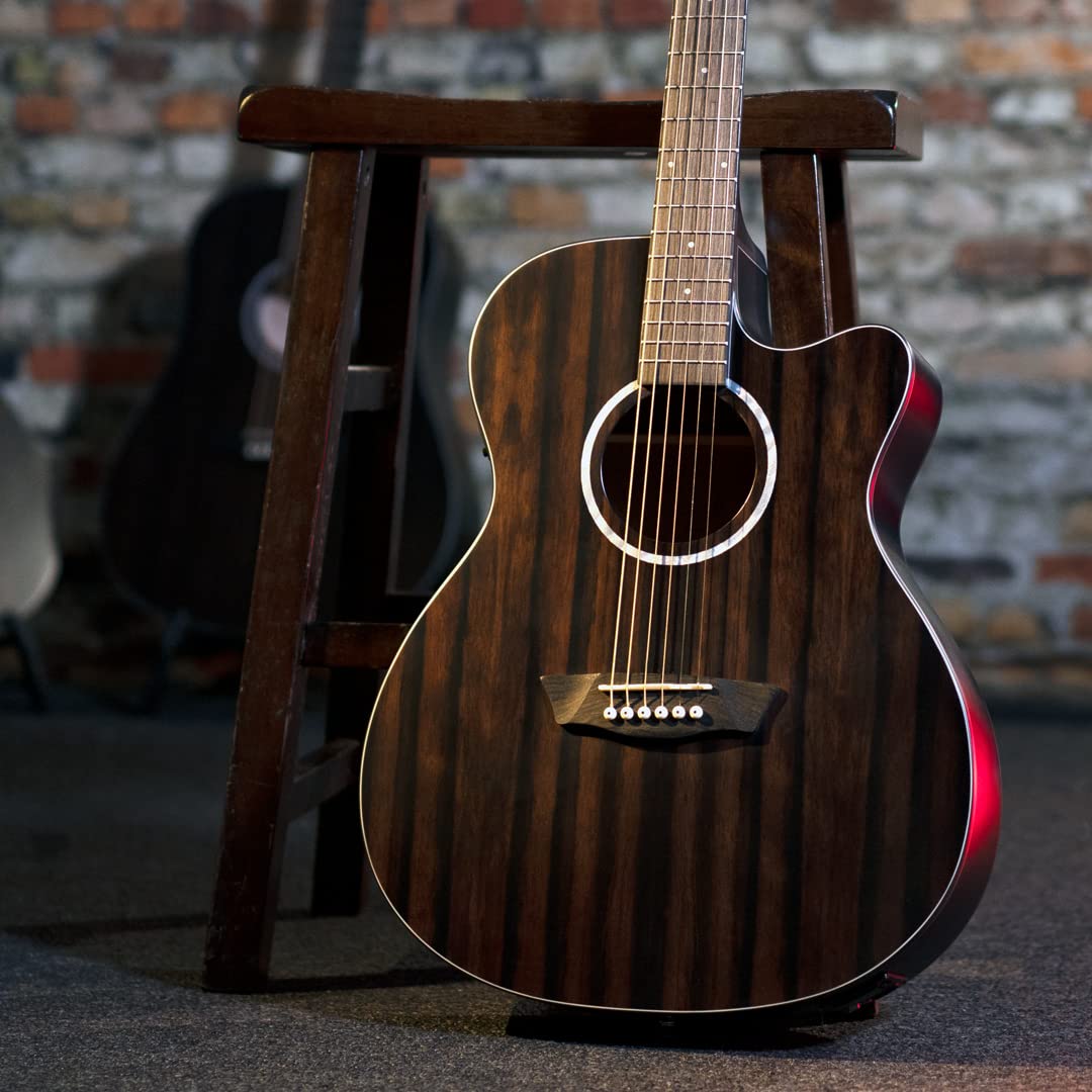 Washburn Electro Acoustic 6 String Guitar, Right, Striped Ebony (DFEACE)