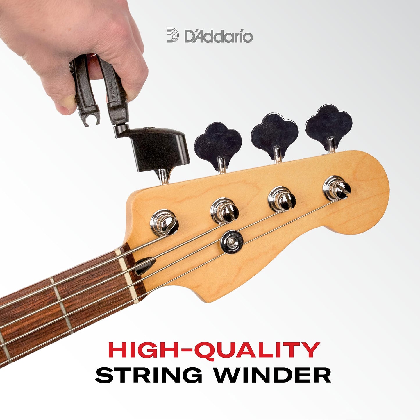 D'Addario Accessories Bass Pro-Winder - Bass Guitar String Winder and Cutter, Bridge Pin Puller - Ultimate Ergonomic All in One Bass Tool - Black