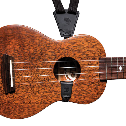 D'Addario Ukulele Strap - Clip On - Eco-Comfort - Ukelele Strap No Drill Needed - Black