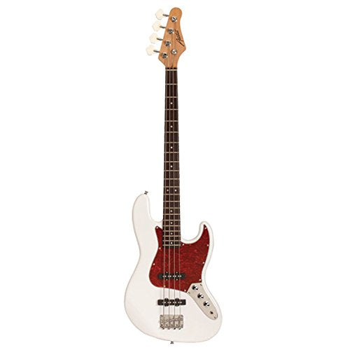 Austin Guitars 4 String Acoustic Bass Guitar, Correcto, White (AJB300WH)