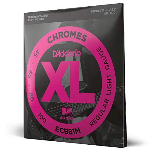 D'Addario XL Chromes Flat Wound Bass Guitar Strings - ECB80 - Long Scale - Super Light