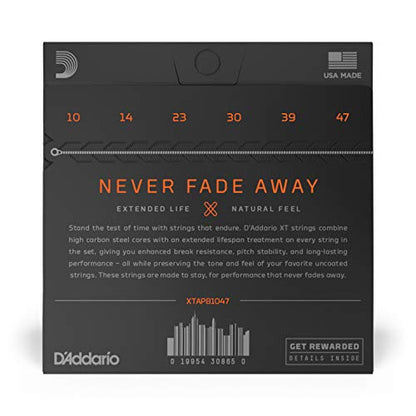 D'Addario Guitar Strings - XT Phosphor Bronze Coated Acoustic Guitar Strings - Extended String Life with Natural Tone & Feel - For 6 String Guitars -