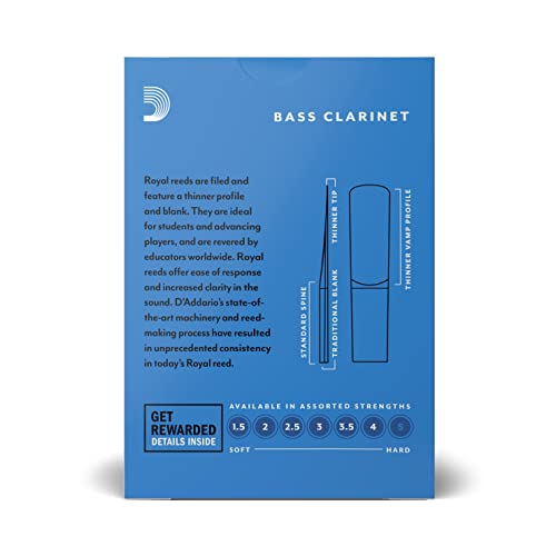Royal by D'Addario Bass Clarinet Reeds, Strength 1.5, 10-pack