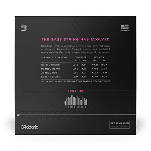 D'Addario NYXL50105 Nickel Wound Bass Guitar Strings, Medium, 50-105, Long Scale