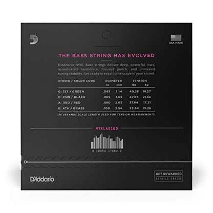 D'Addario NYXL50105 Nickel Wound Bass Guitar Strings, Medium, 50-105, Long Scale