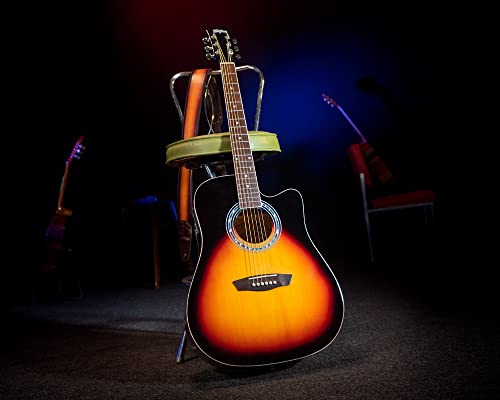 Washburn Vintage Series 6 String Acoustic-Electric Guitar, Right, Tobacco Sunburst (WA90CEVSB)
