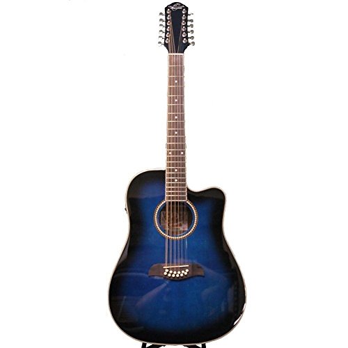 Oscar Schmidt OD312CETBL-A OD312 12-String Acoustic Electric Guitar, Transparent Blue Sunburst