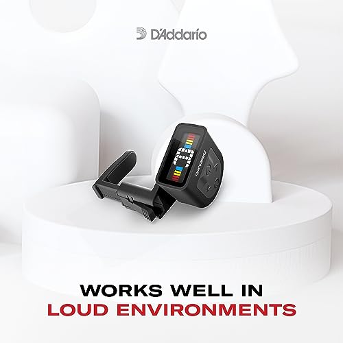 D'Addario Guitar Tuner - Micro Headstock Rechargeable Tuner - Tuner for Acoustic Guitar, Electric Guitar, Bass Guitar