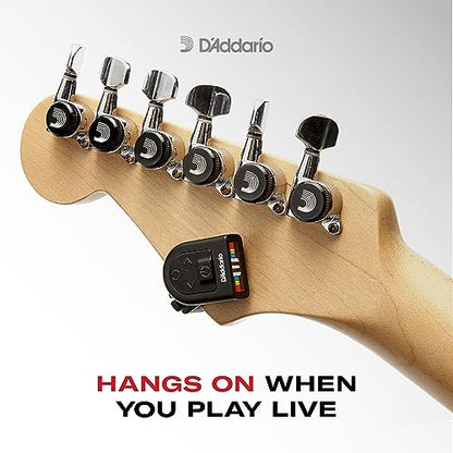 D'Addario Guitar Tuner - Micro Headstock Rechargeable Tuner - Tuner for Acoustic Guitar, Electric Guitar, Bass Guitar