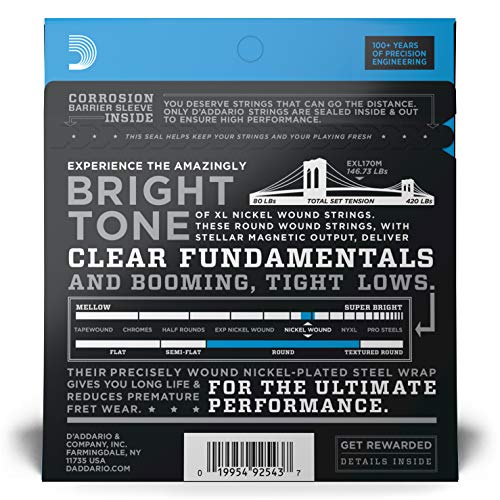 D'Addario Nickel Wound Electric Bass Guitar Strings