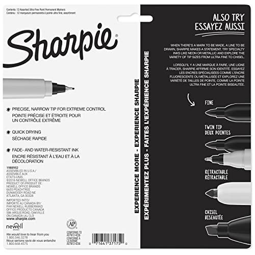SHARPIE Permanent Markers, Ultra Fine Point, 12 Count