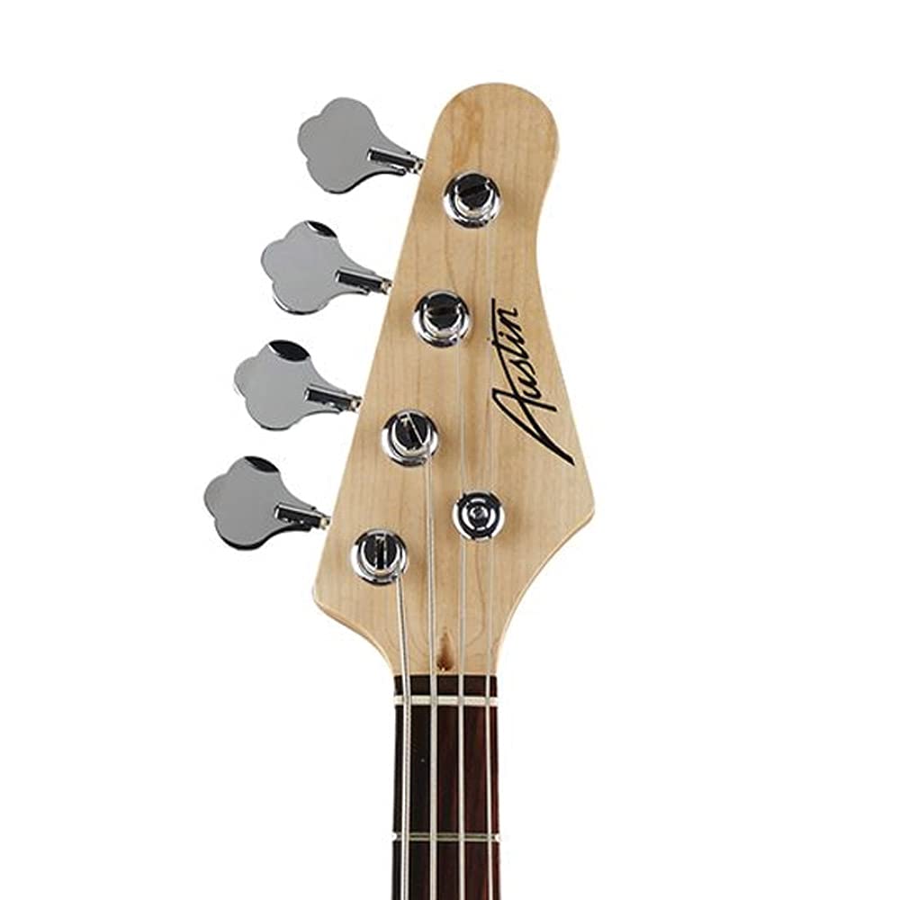 Austin Guitars 4 String Acoustic Bass Guitar, Correcto, White (AJB300WH)