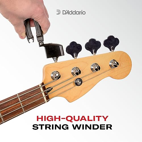 D'Addario Accessories Bass Pro-Winder - Bass Guitar String Winder and Cutter, Bridge Pin Puller - Ultimate Ergonomic All in One Bass Tool - Black