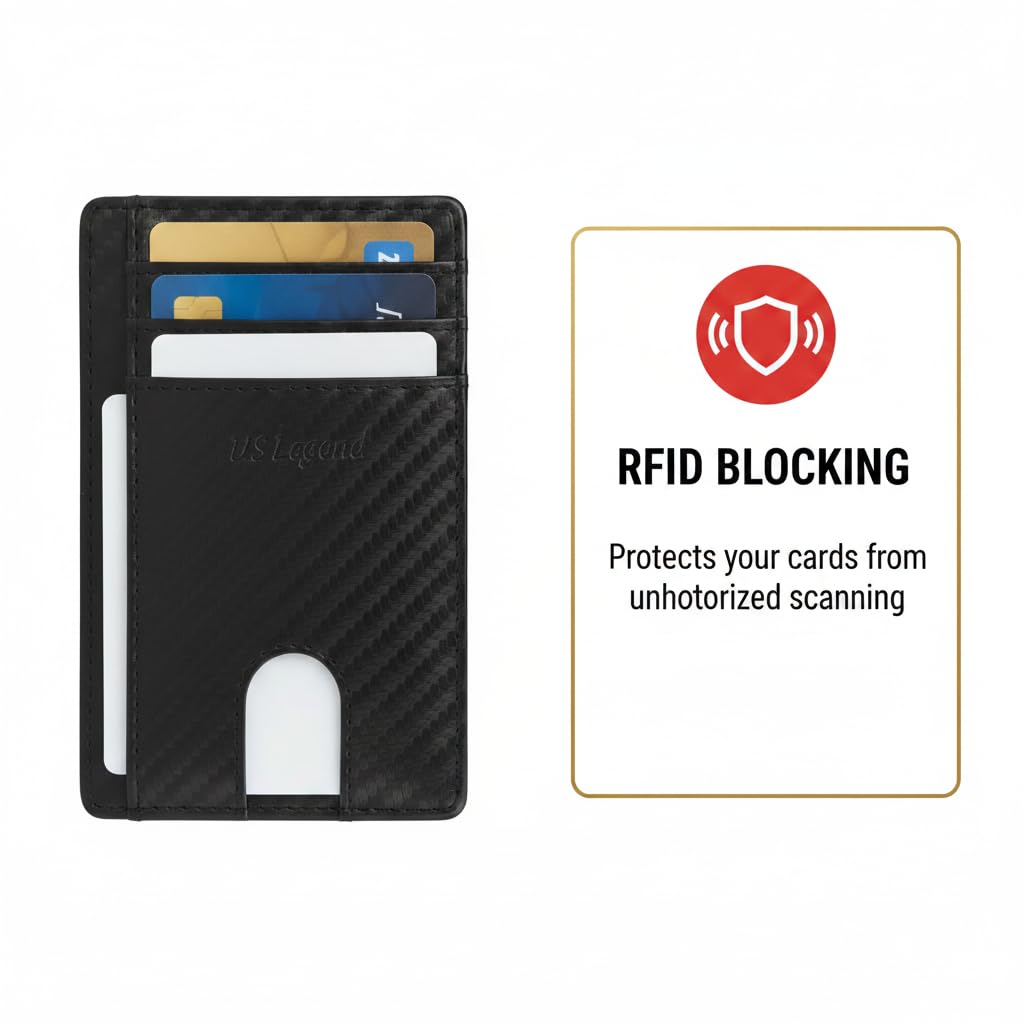 US Legend Slim Minimalist Front Pocket RFID Blocking Leather Wallets for Men and Women - Cross Black
