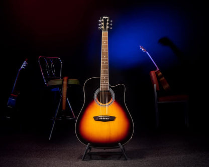 Washburn Vintage Series 6 String Acoustic-Electric Guitar, Right, Tobacco Sunburst (WA90CEVSB)