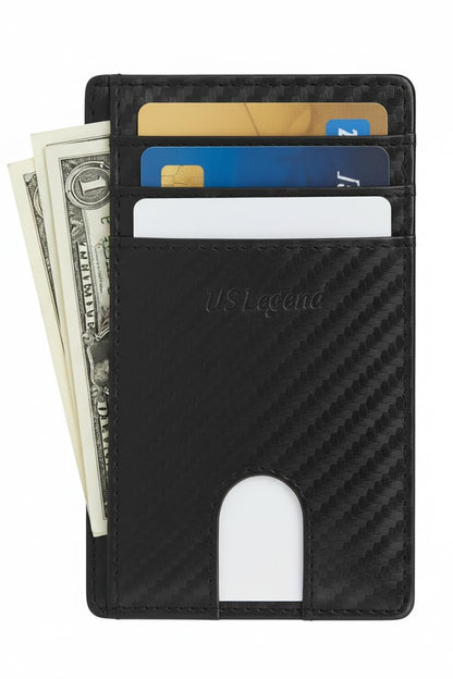 US Legend Slim Minimalist Front Pocket RFID Blocking Leather Wallets for Men and Women - Cross Black
