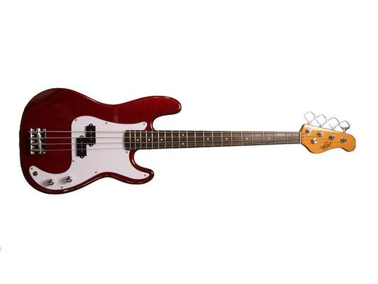 Oscar Schmidt 4 String P-Style Electric Bass. Trans, Right, Transparent Red (OSB-400C-TR-A)