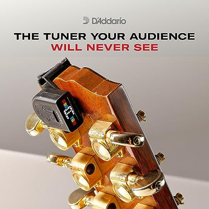D'Addario Guitar Tuner - Micro Headstock Rechargeable Tuner - Tuner for Acoustic Guitar, Electric Guitar, Bass Guitar