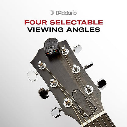 D'Addario Guitar Tuner - Micro Headstock Rechargeable Tuner - Tuner for Acoustic Guitar, Electric Guitar, Bass Guitar