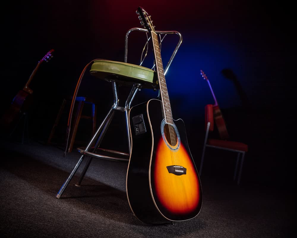 Washburn Vintage Series 6 String Acoustic-Electric Guitar, Right, Tobacco Sunburst (WA90CEVSB)