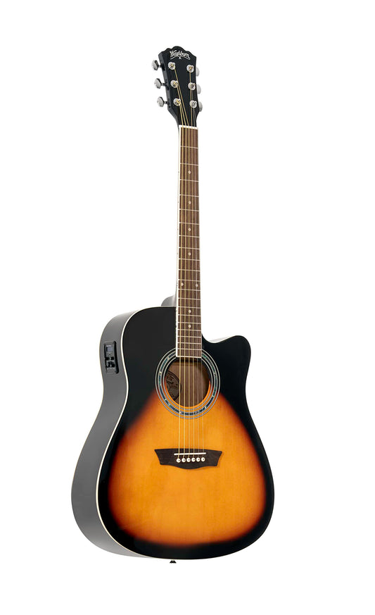 Washburn Vintage Series 6 String Acoustic-Electric Guitar, Right, Tobacco Sunburst (WA90CEVSB)