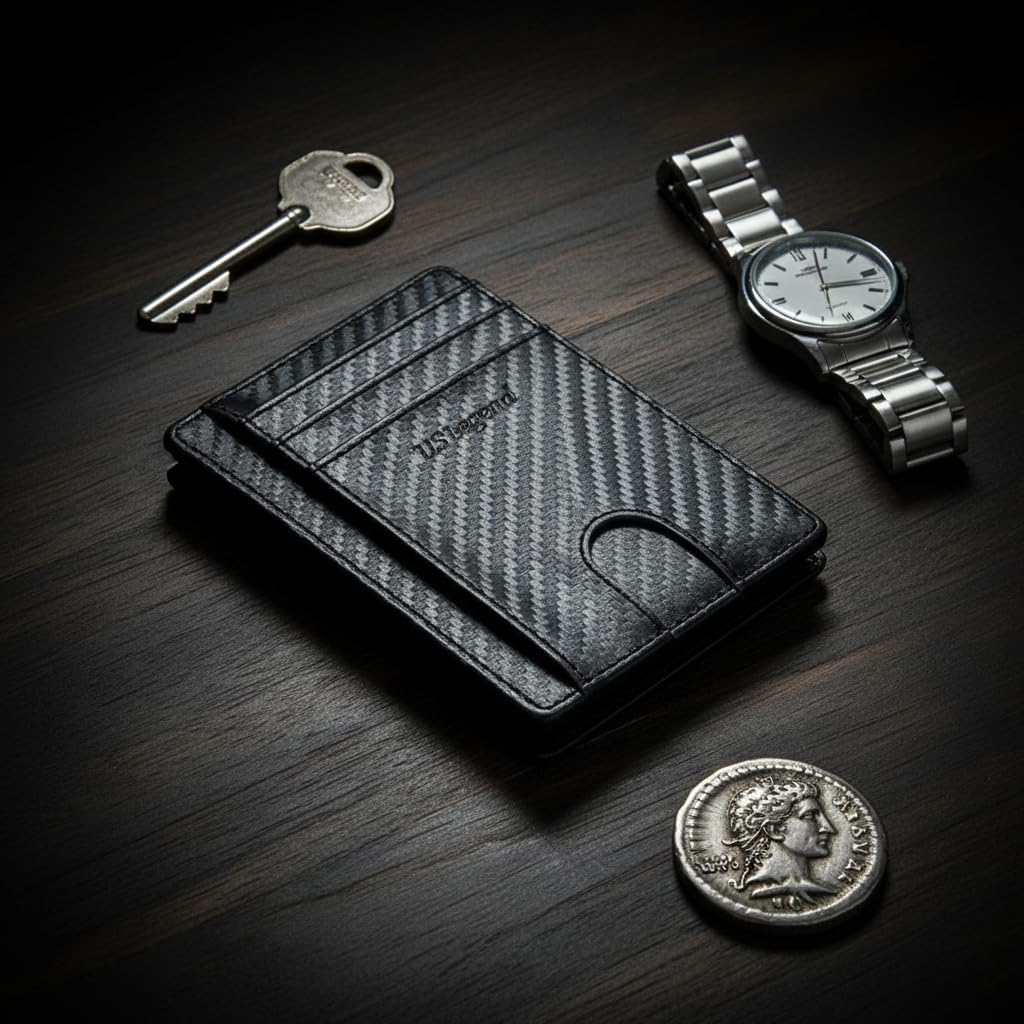 US Legend Slim Minimalist Front Pocket RFID Blocking Leather Wallets for Men and Women - Cross Black