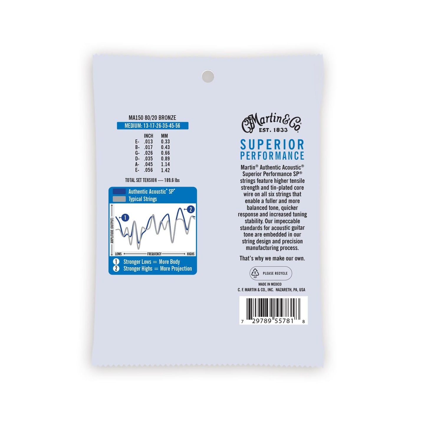 Martin Authentic Acoustic Guitar Strings, Superior Performance Extra Light,Broze
