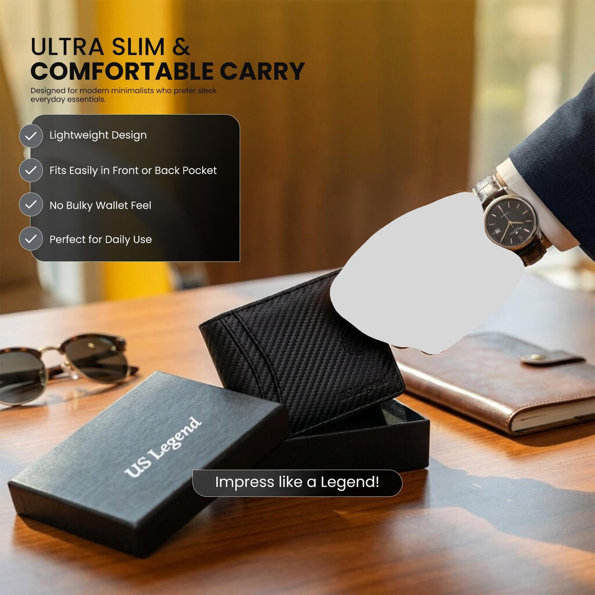 US Legend Wallet for Men Slim RFID Blocking Mens Wallet Leather Bifold Sleek, Gift for Men, 13 card slots, 2 ID Window Slots, With Luxury Gift Box