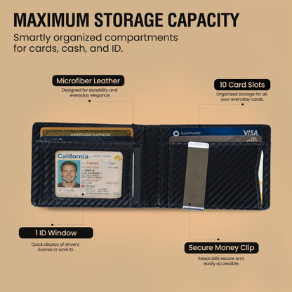 US Legend Mens Wallet Leather Gift for Men, Slim + Credit Card Holder With Luxury Gift Box Minimalist w/RFID Technology, 10 card slots, 1 ID Window Slots