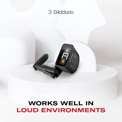 D'Addario Guitar Tuner - Micro Headstock Rechargeable Tuner - Tuner for Acoustic Guitar, Electric Guitar, Bass Guitar