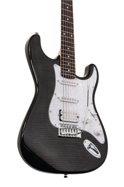 Washburn Sonamaster 6 String Solid-Body Electric Guitar, Right, Transparent Black (SDFTB)