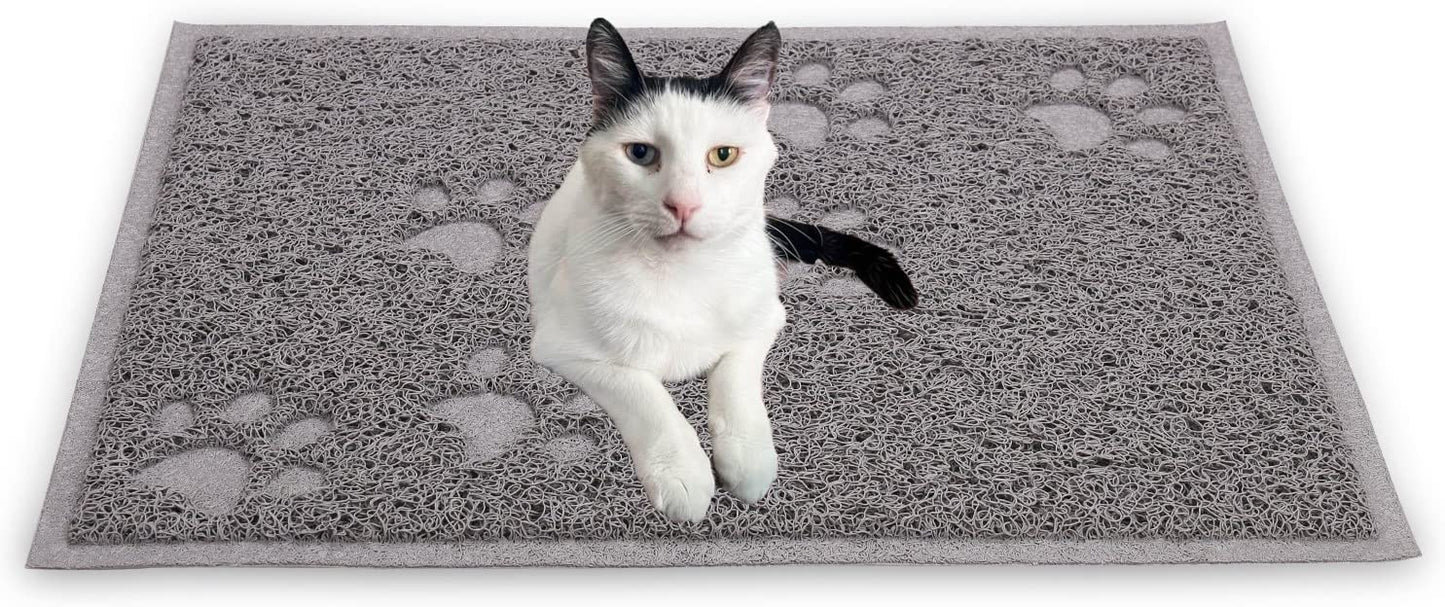 Excellent Quality Gray Cat Litter Trap Mat with Non-Slip Backing, Cleans Easy, Dirt Catcher, Soft on Cats Paws