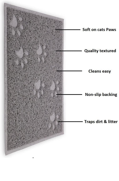 Excellent Quality Gray Cat Litter Trap Mat with Non-Slip Backing, Cleans Easy, Dirt Catcher, Soft on Cats Paws