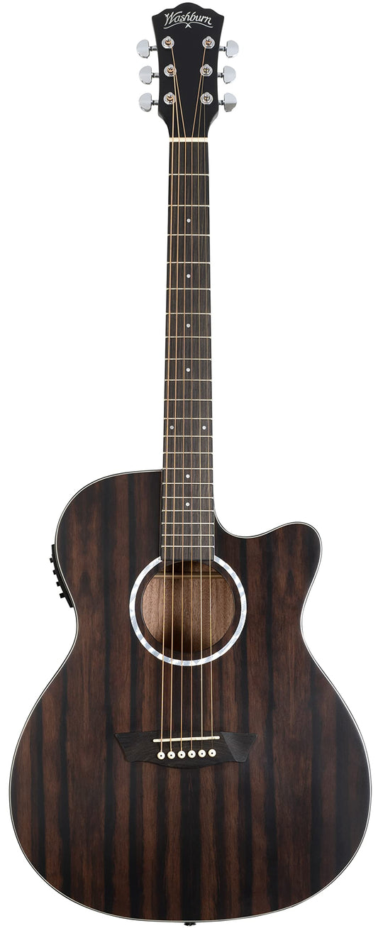 Washburn Electro Acoustic 6 String Guitar, Right, Striped Ebony (DFEACE)