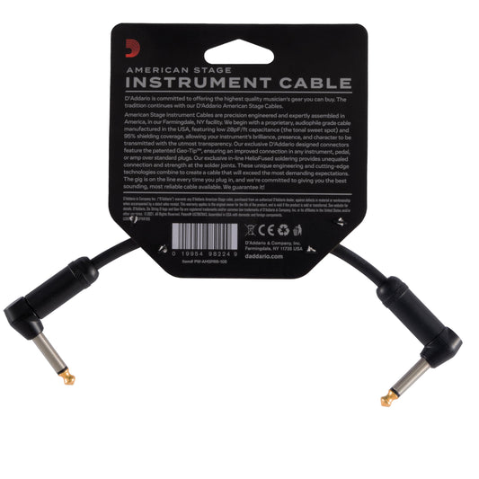 D'Addario Accessories Guitar Cable - Guitar Patch Cable - Geo Tip Technology - Shielded for Noise Reduction - 6 Inch/0.15 Meters - Right Angle Ends - 1 Pack