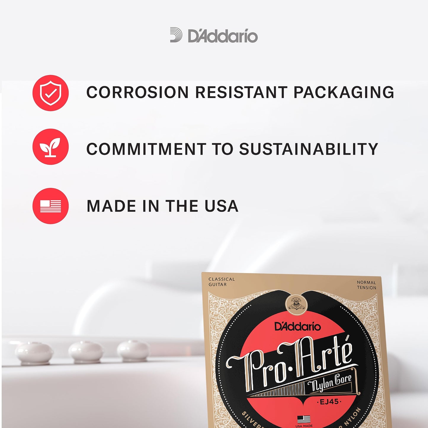 D'Addario Guitar Strings - Pro-Arte Classical Guitar Strings - EJ44 - Nylon Guitar Strings - Silver Plated Wound, Nylon Core - Extra-Hard Tension, 1-Pack