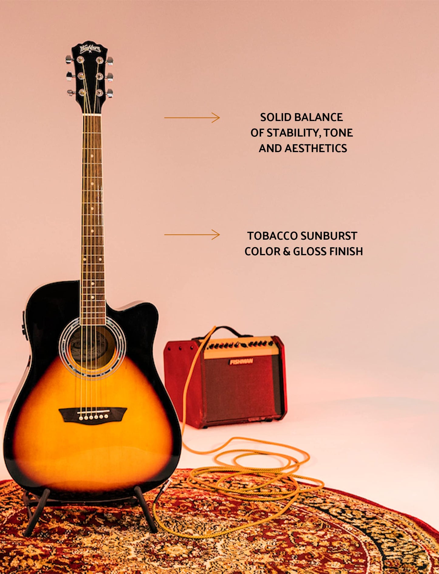 Washburn Vintage Series 6 String Acoustic-Electric Guitar, Right, Tobacco Sunburst (WA90CEVSB)