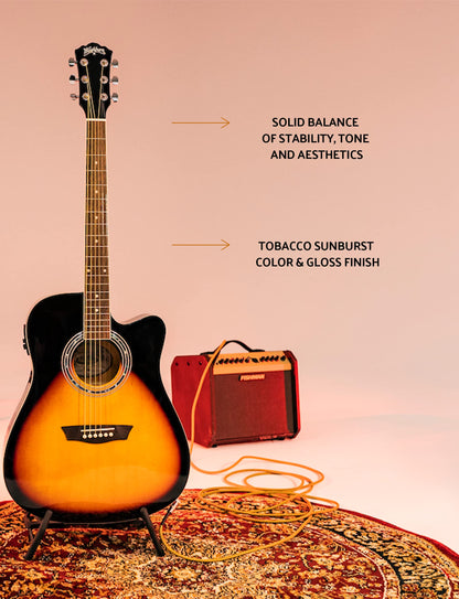 Washburn Vintage Series 6 String Acoustic-Electric Guitar, Right, Tobacco Sunburst (WA90CEVSB)