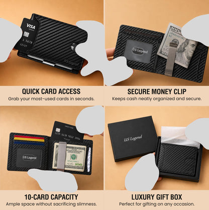 US Legend Mens Wallet Leather Gift for Men, Slim + Credit Card Holder With Luxury Gift Box Minimalist w/RFID Technology, 10 card slots, 1 ID Window Slots