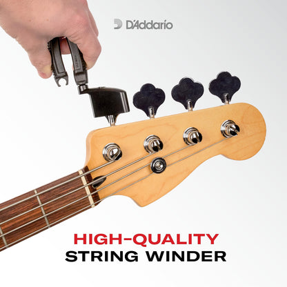 D'Addario Accessories Bass Pro-Winder - Bass Guitar String Winder and Cutter, Bridge Pin Puller - Ultimate Ergonomic All in One Bass Tool - Black