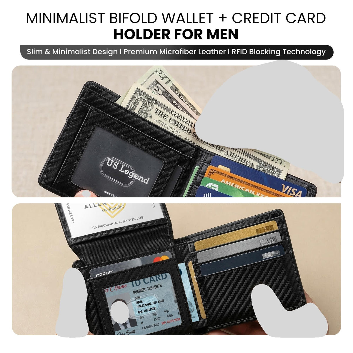 US Legend Wallet for Men Slim RFID Blocking Mens Wallet Leather Bifold Sleek, Gift for Men, 13 card slots, 2 ID Window Slots, With Luxury Gift Box