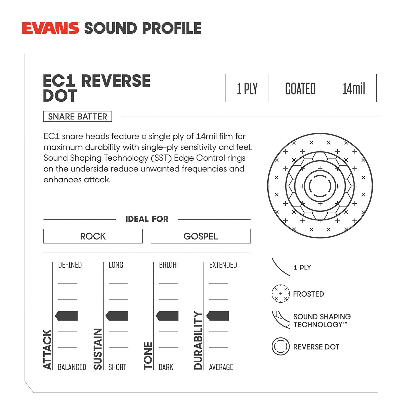 Evans EC Reverse Dot Snare Drum Head