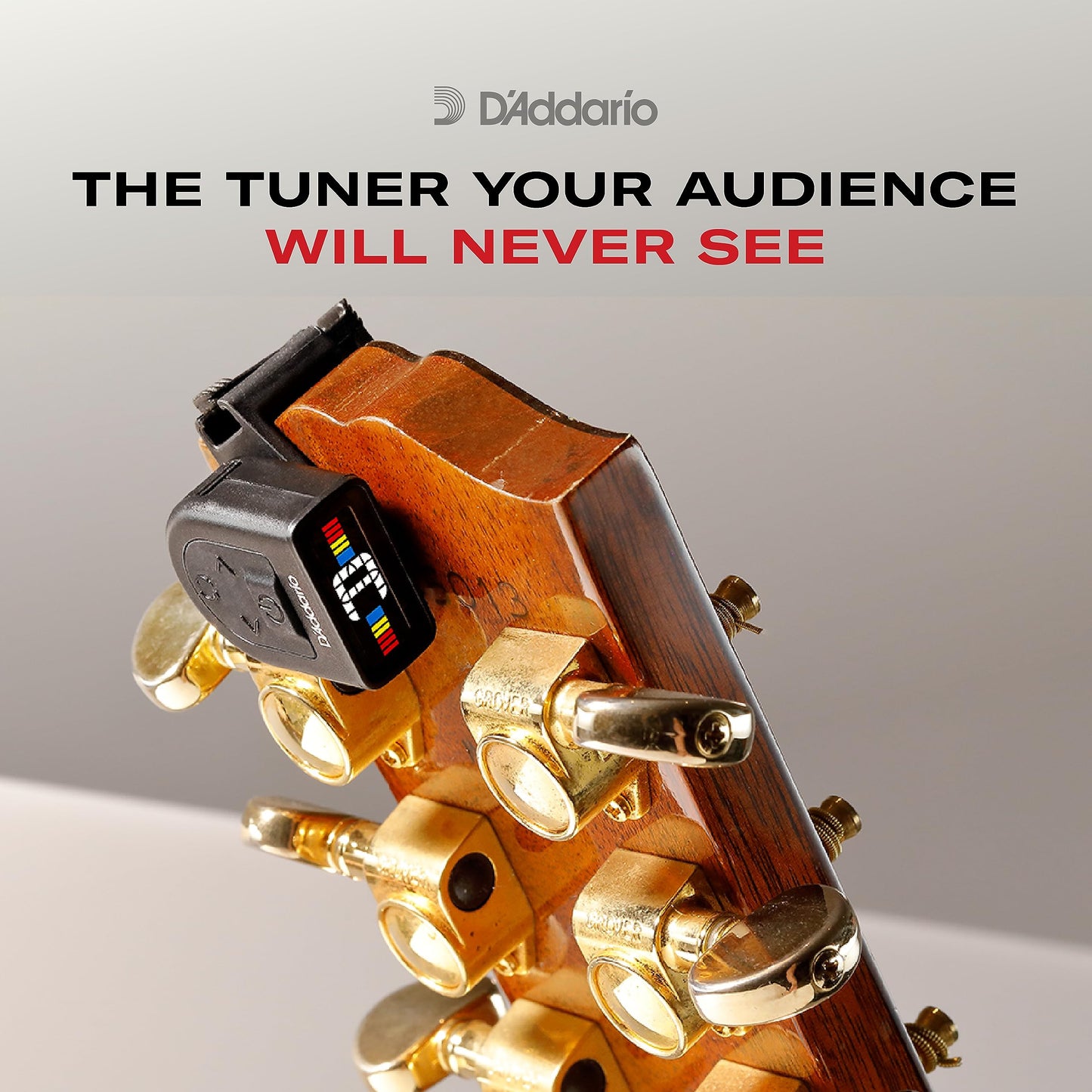 D'Addario Guitar Tuner - Micro Headstock Rechargeable Tuner - Tuner for Acoustic Guitar, Electric Guitar, Bass Guitar