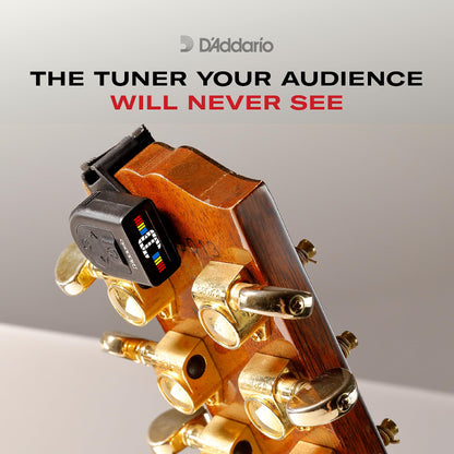 D'Addario Guitar Tuner - Micro Headstock Rechargeable Tuner - Tuner for Acoustic Guitar, Electric Guitar, Bass Guitar