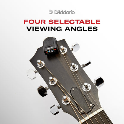 D'Addario Guitar Tuner - Micro Headstock Rechargeable Tuner - Tuner for Acoustic Guitar, Electric Guitar, Bass Guitar