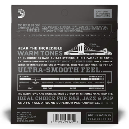 D'Addario XL Chromes Flat Wound Bass Guitar Strings - ECB80 - Long Scale - Super Light